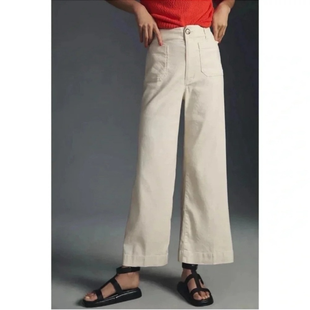 New Anthropologie The Colette Linen Wide-Leg Pants Cream 31